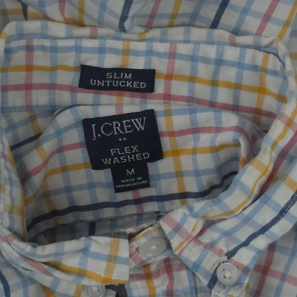J Crew Flex Washed Slim Untucked Plaid Button Down Shirt Mens Medium